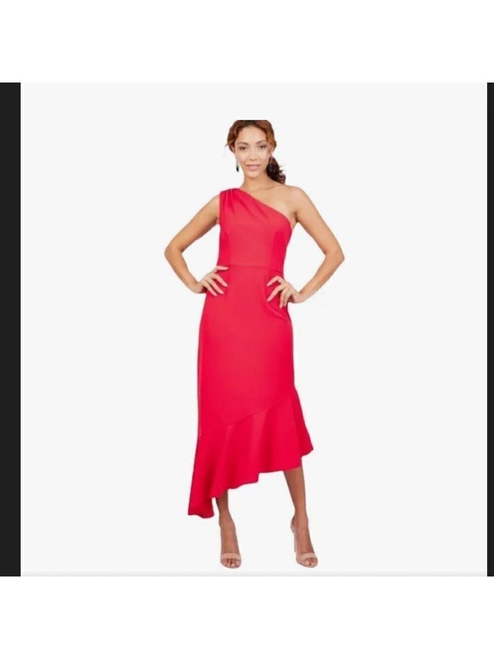 Anthropologie Hutch One Shoulder Asymmetrical Ruffle Hem Dress - Picture 2 of 9